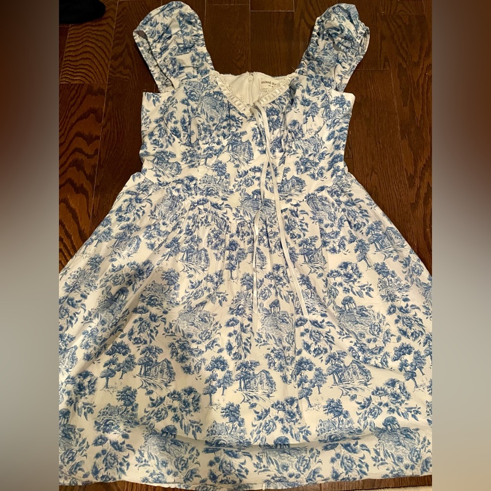 Blue and White Floral Toile Dress
